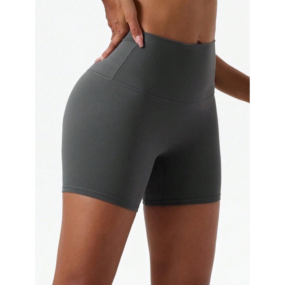 Gray High Waisted Athletic Gym Workout Shorts Women Size Small Charcoal - Picture 2 of 4